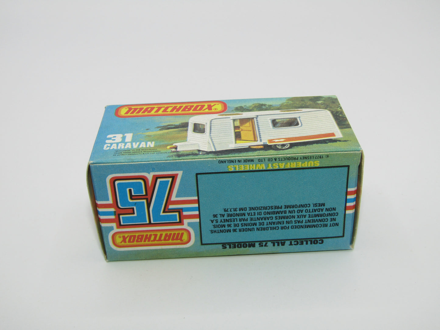 Matchbox Superfast 31C Caravan - BLUE DOOR & TAN Interior ORANGE Labels