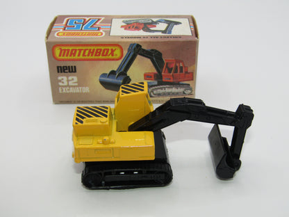 Matchbox Superfast No 32D Atlas Excavator Yellow Black Stripe CAT Tampo