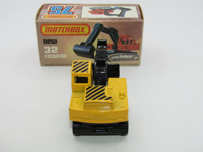 Matchbox Superfast No 32D Atlas Excavator Yellow Black Stripe CAT Tampo