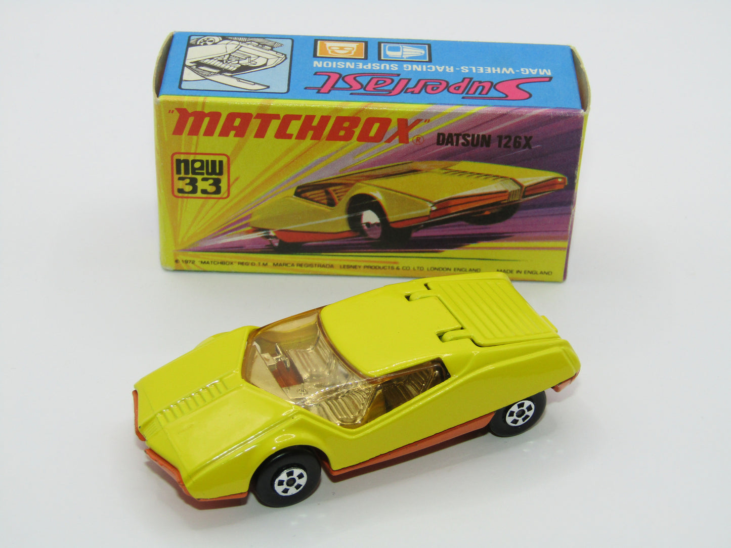 Matchbox Superfast 33B Datsun 126X Yellow LIGHT AMBER Windows
