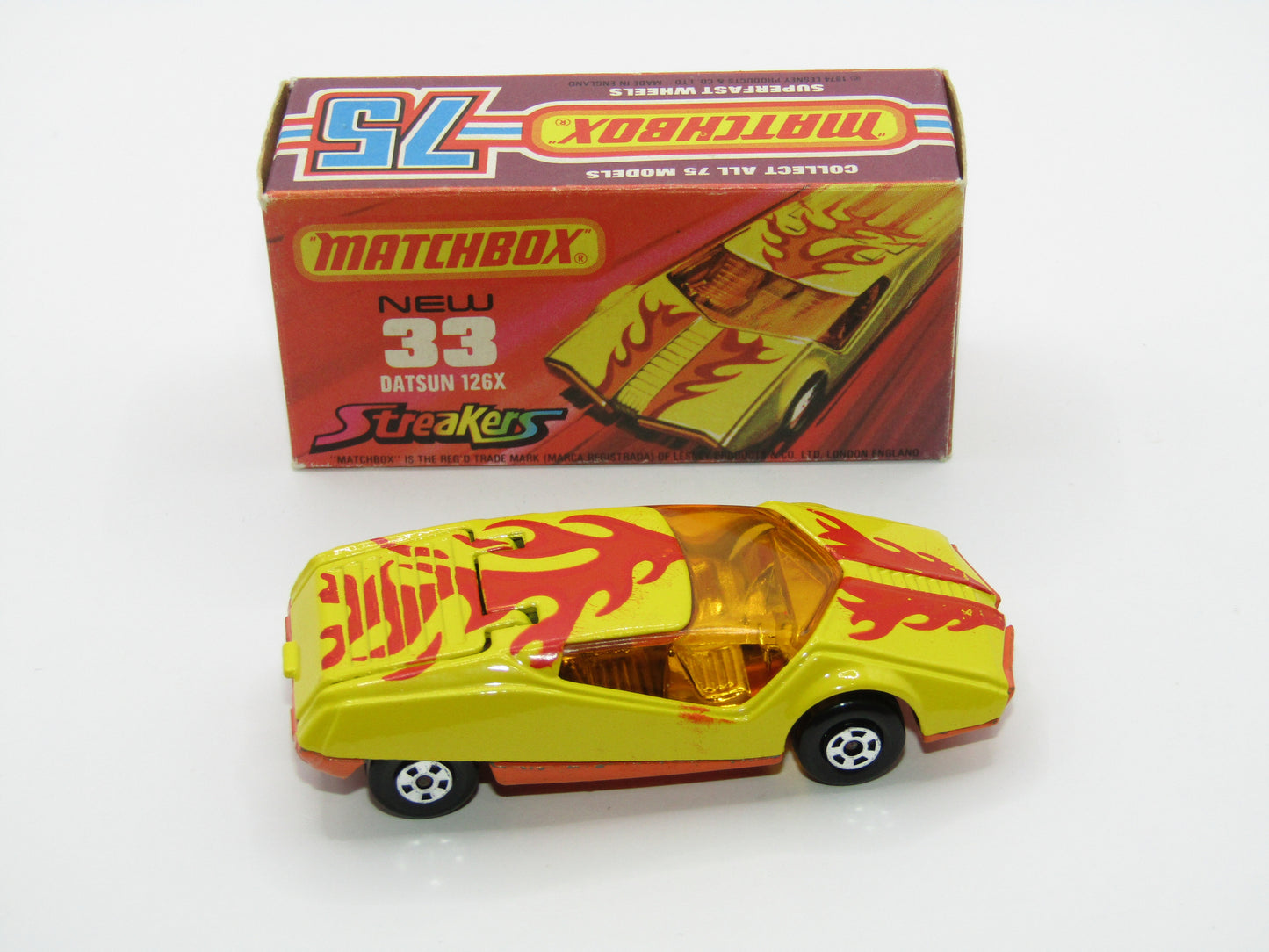 Matchbox Superfast 33B Datsun 126X Red & Orange Flames Tampo
