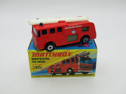 Matchbox Superfast No 35A Merryweather Fire Engine DOT DASH GOLD BASE