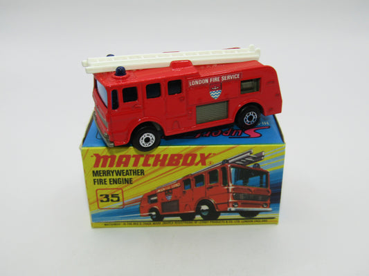 Matchbox Superfast No 35A Merryweather Fire Engine DOT DASH GOLD BASE