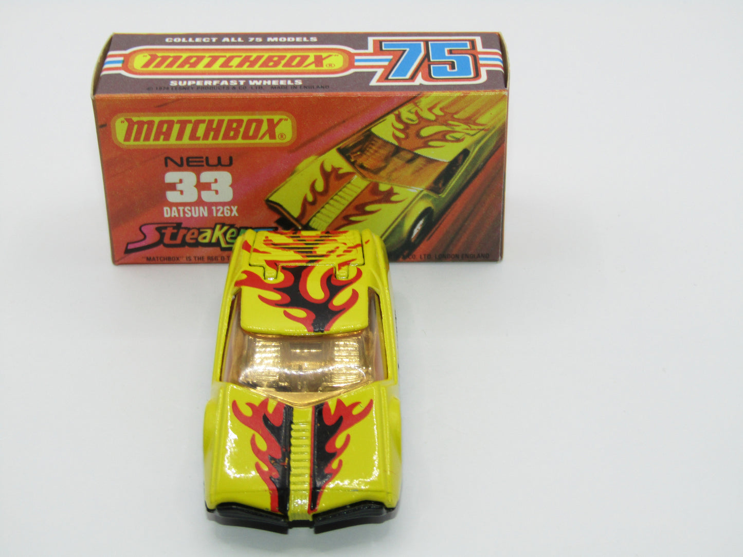 Matchbox Superfast 33B Datsun 126X Light Amber Windows BLACK Golden X Base