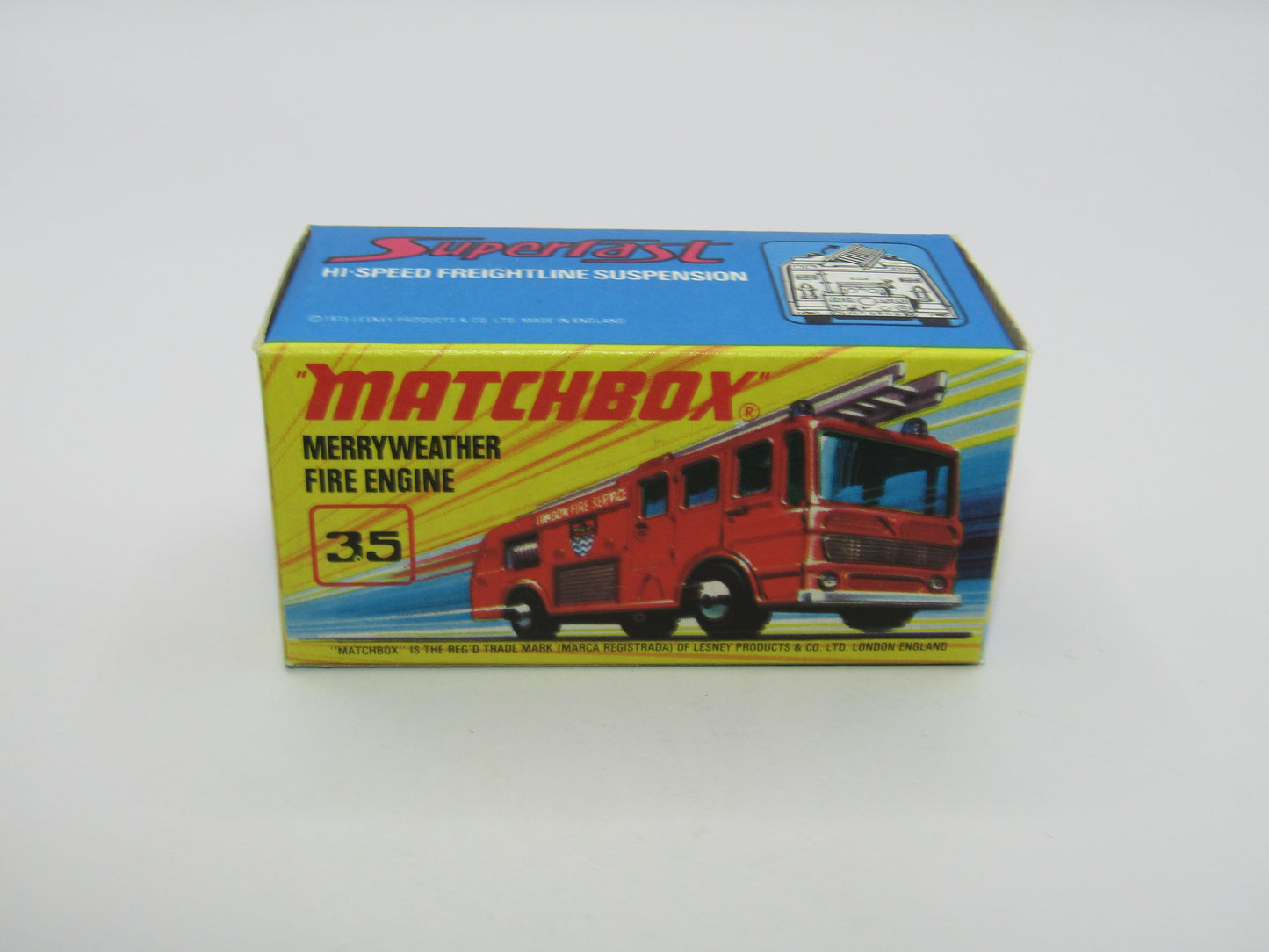 Matchbox Superfast No 35A Merryweather Fire Engine DOT DASH GOLD BASE