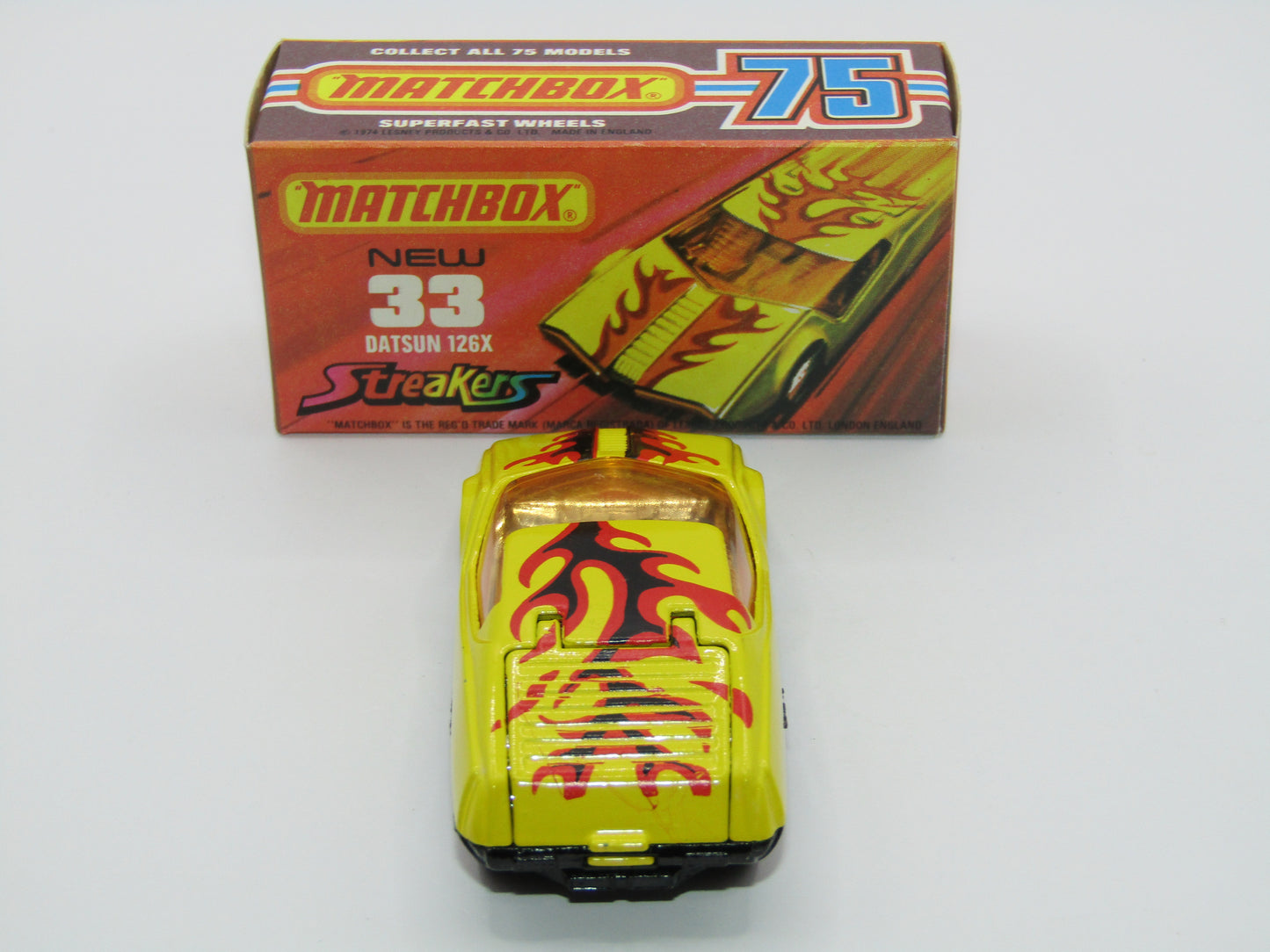 Matchbox Superfast 33B Datsun 126X Light Amber Windows BLACK Golden X Base