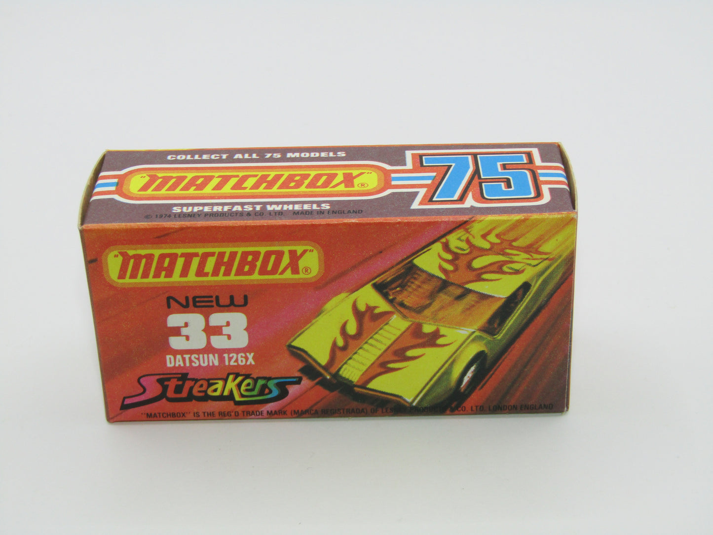 Matchbox Superfast 33B Datsun 126X Light Amber Windows BLACK Golden X Base