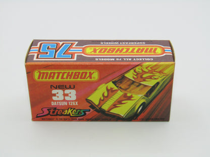Matchbox Superfast 33B Datsun 126X Light Amber Windows BLACK Golden X Base