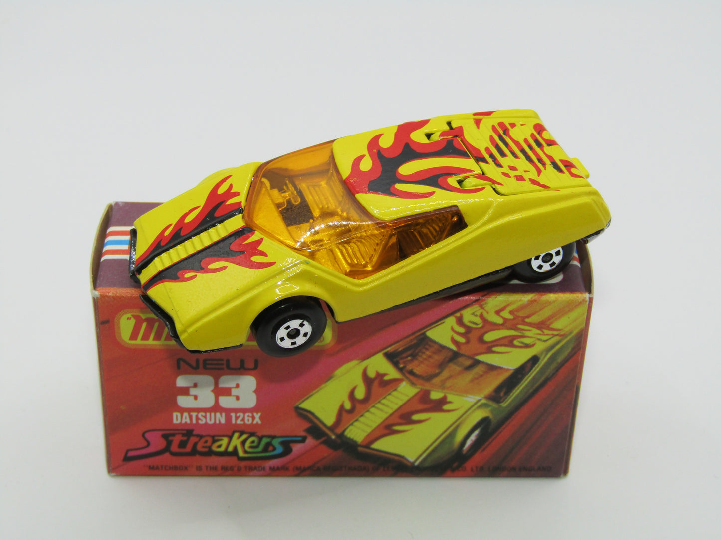 Matchbox Superfast 33B Datsun 126X DARK Amber Windows BLACK Golden X Base