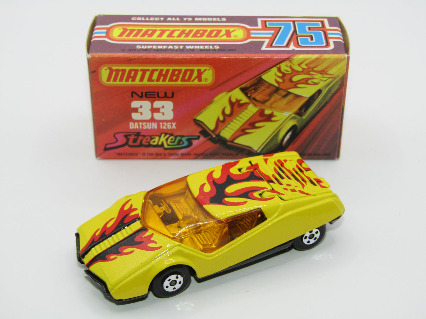 Matchbox Superfast 33B Datsun 126X DARK Amber Windows BLACK Golden X Base