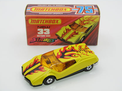 Matchbox Superfast 33B Datsun 126X DARK Amber Windows BLACK Golden X Base