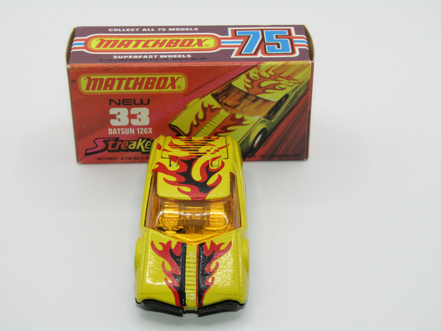 Matchbox Superfast 33B Datsun 126X DARK Amber Windows BLACK Golden X Base