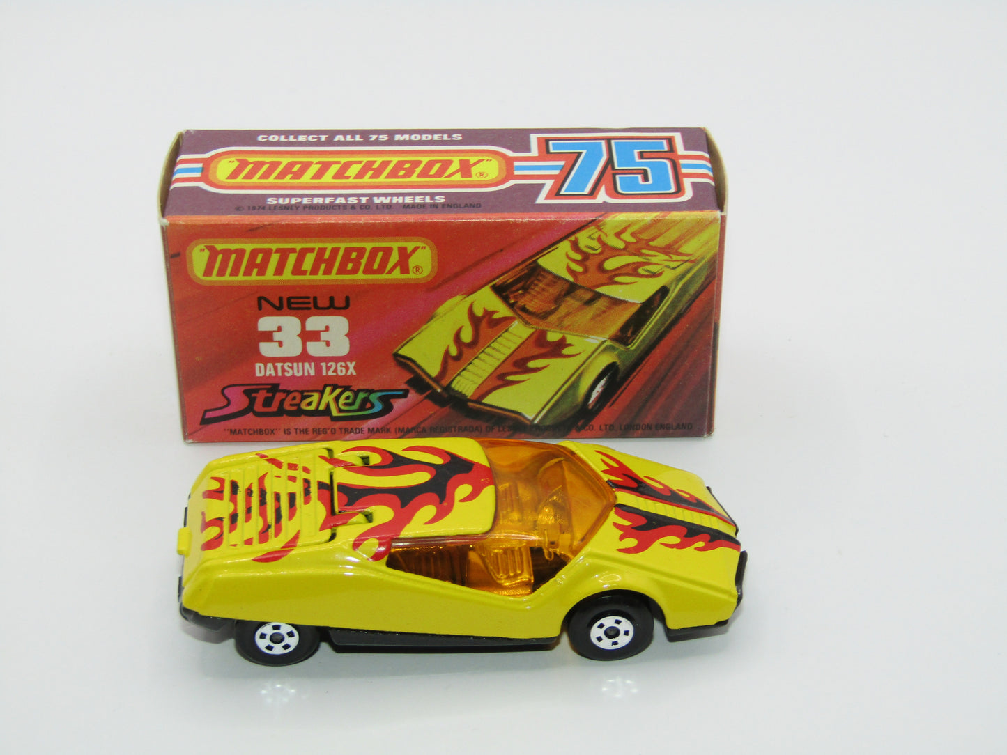 Matchbox Superfast 33B Datsun 126X DARK Amber Windows BLACK Golden X Base