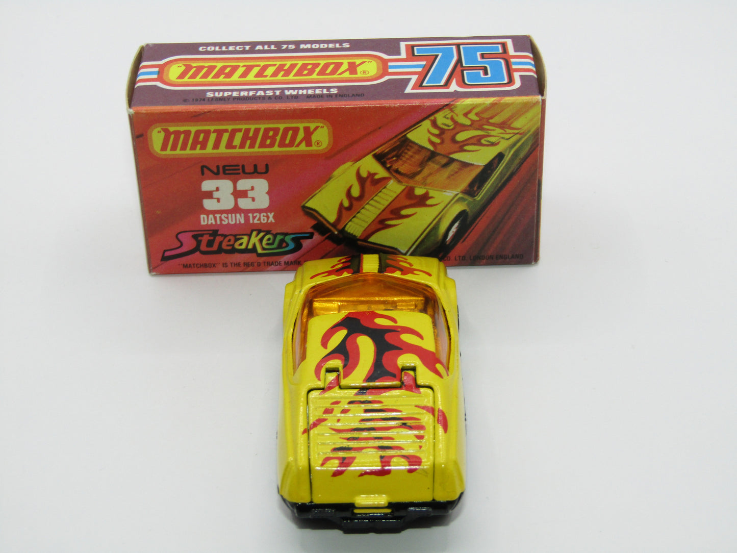 Matchbox Superfast 33B Datsun 126X DARK Amber Windows BLACK Golden X Base