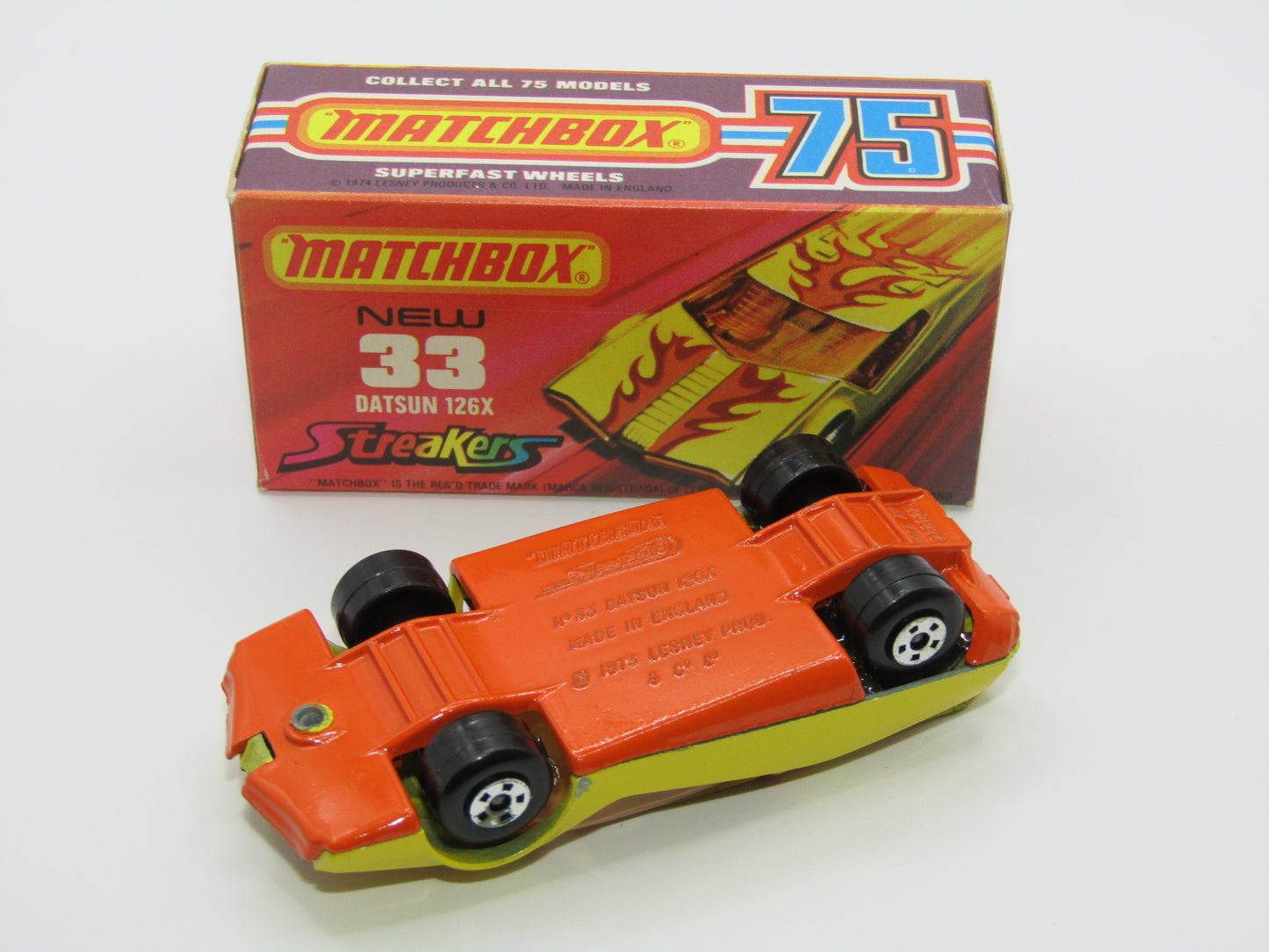 Matchbox Superfast 33B Datsun 126X Streakers Light Amber Windows Orange Base