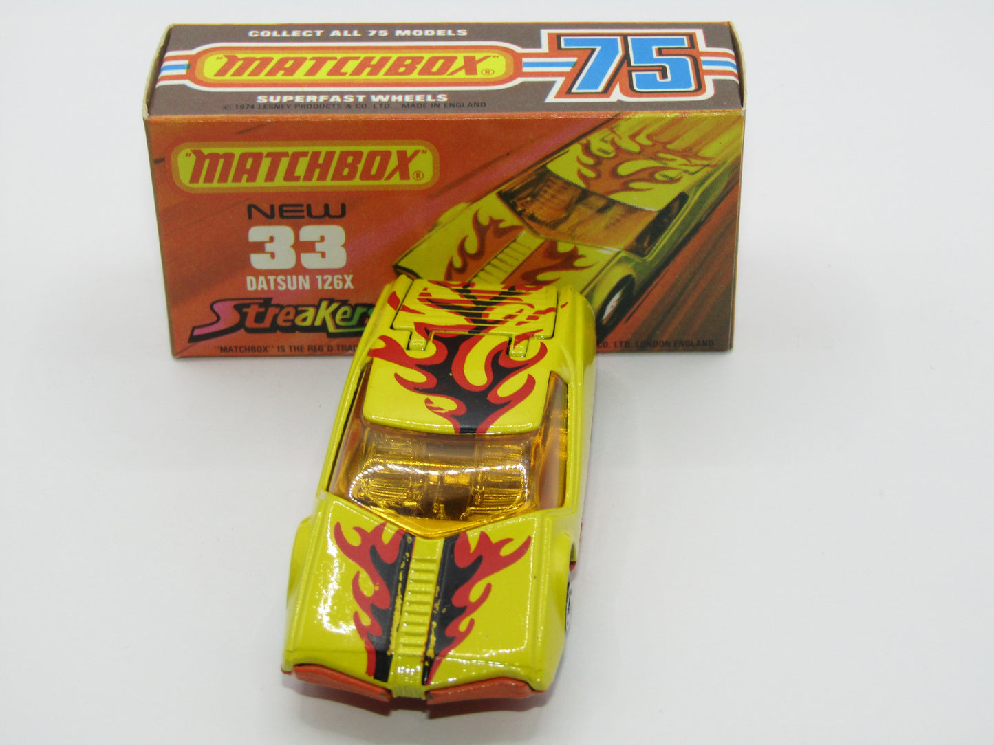 Matchbox Superfast 33B Datsun 126X Streakers DARK Amber Windows Orange Base