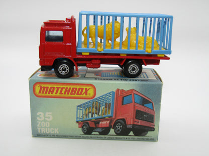 Matchbox Superfast No 35D Zoo Truck SMOKE Windows Blue Cage Yellow Lions