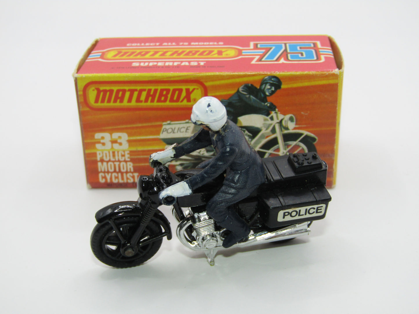 Matchbox Superfast 33C Police Motorcyclist BLACK Body, Black Case POLICE