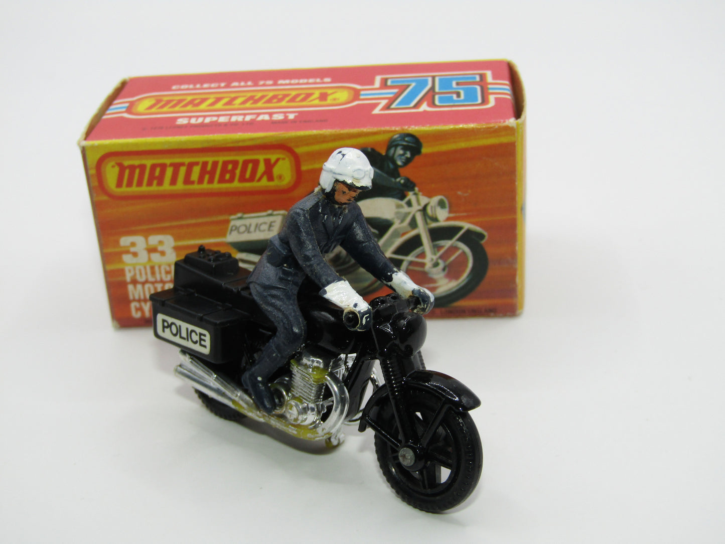 Matchbox Superfast 33C Police Motorcyclist BLACK Body, Black Case POLICE