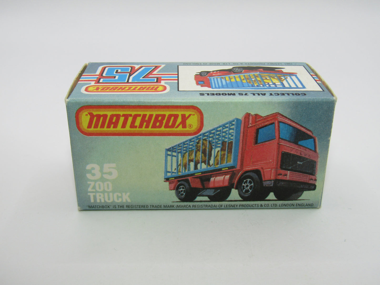 Matchbox Superfast No 35D Zoo Truck SMOKE Windows Blue Cage Yellow Lions