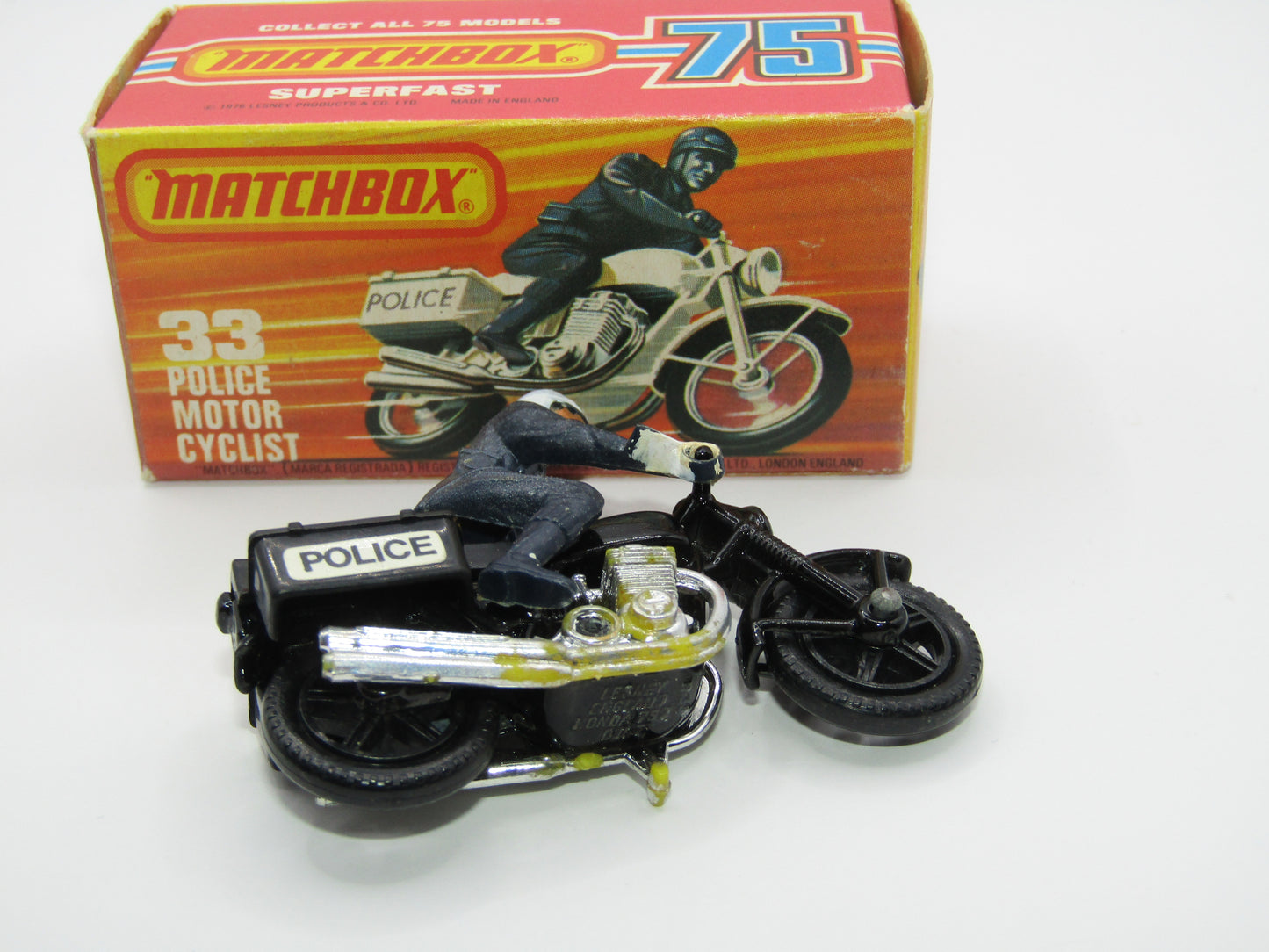 Matchbox Superfast 33C Police Motorcyclist BLACK Body, Black Case POLICE