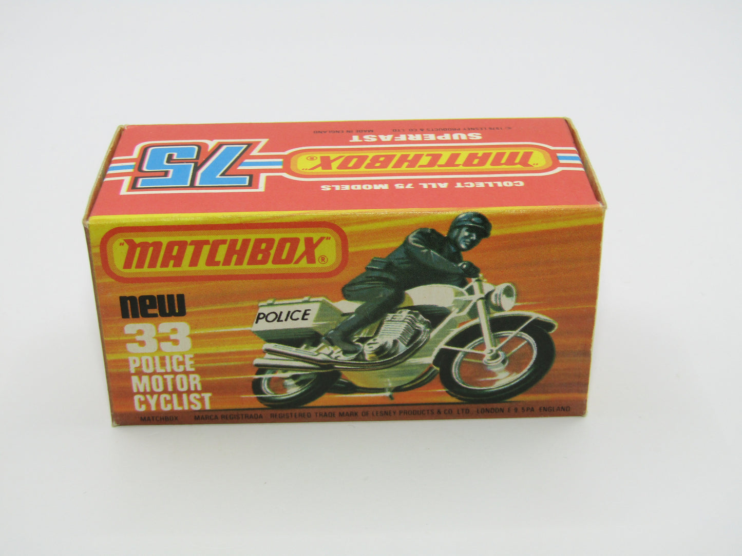 Matchbox Superfast 33C Police Motorcyclist White, Black POLICE Case