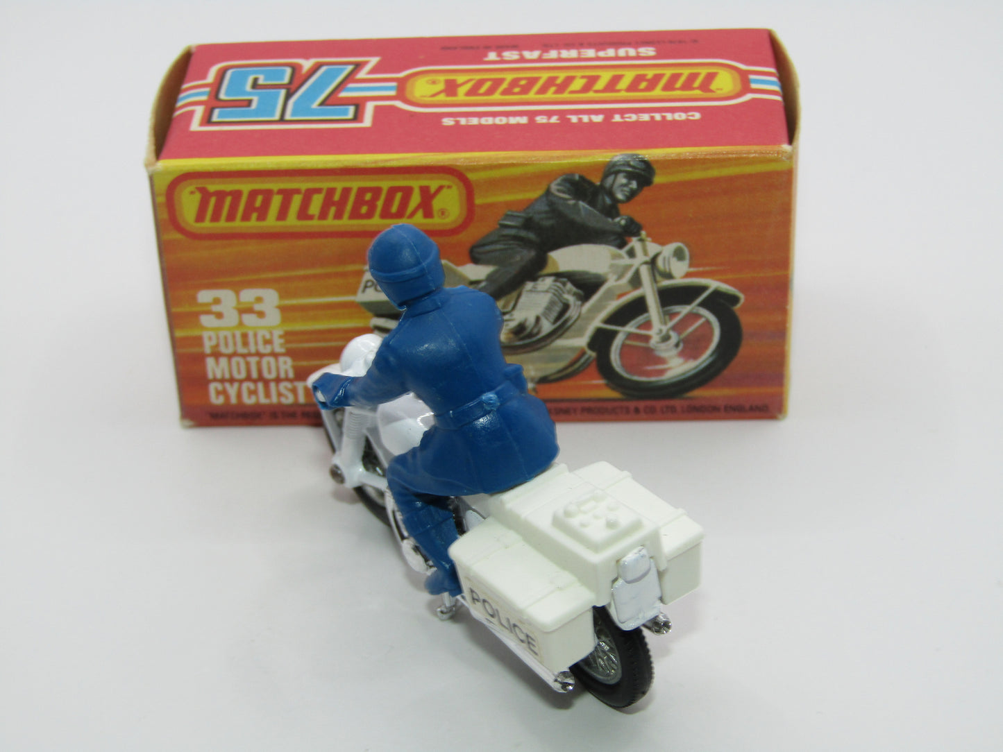 Matchbox Superfast 33C Police Motorcyclist White BRIGHT BLUE DRIVER