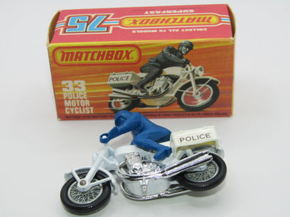 Matchbox Superfast 33C Police Motorcyclist White BRIGHT BLUE DRIVER