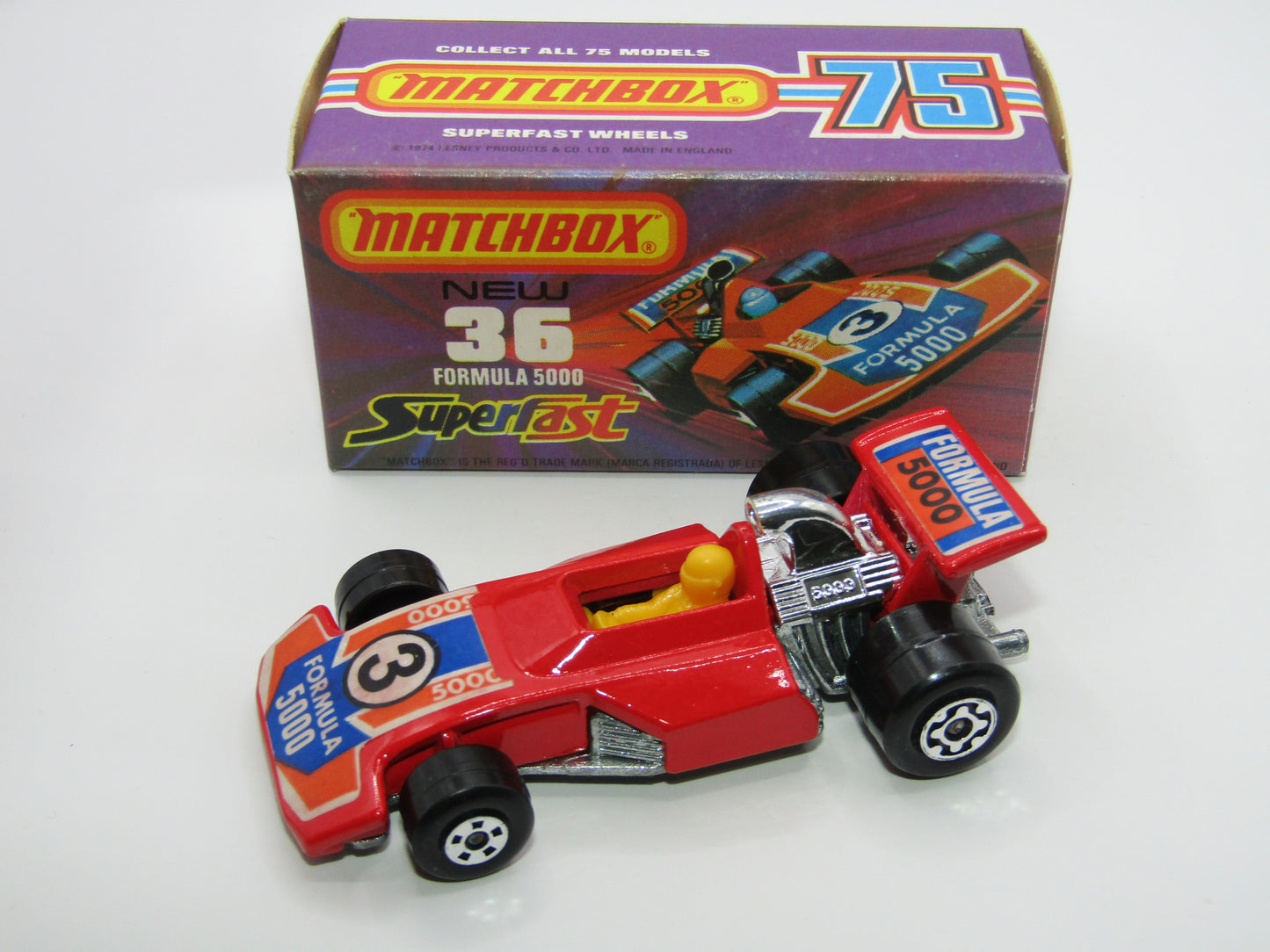 Matchbox Superfast No 36C Formula 5000 Racing Car RED Yellow Driver