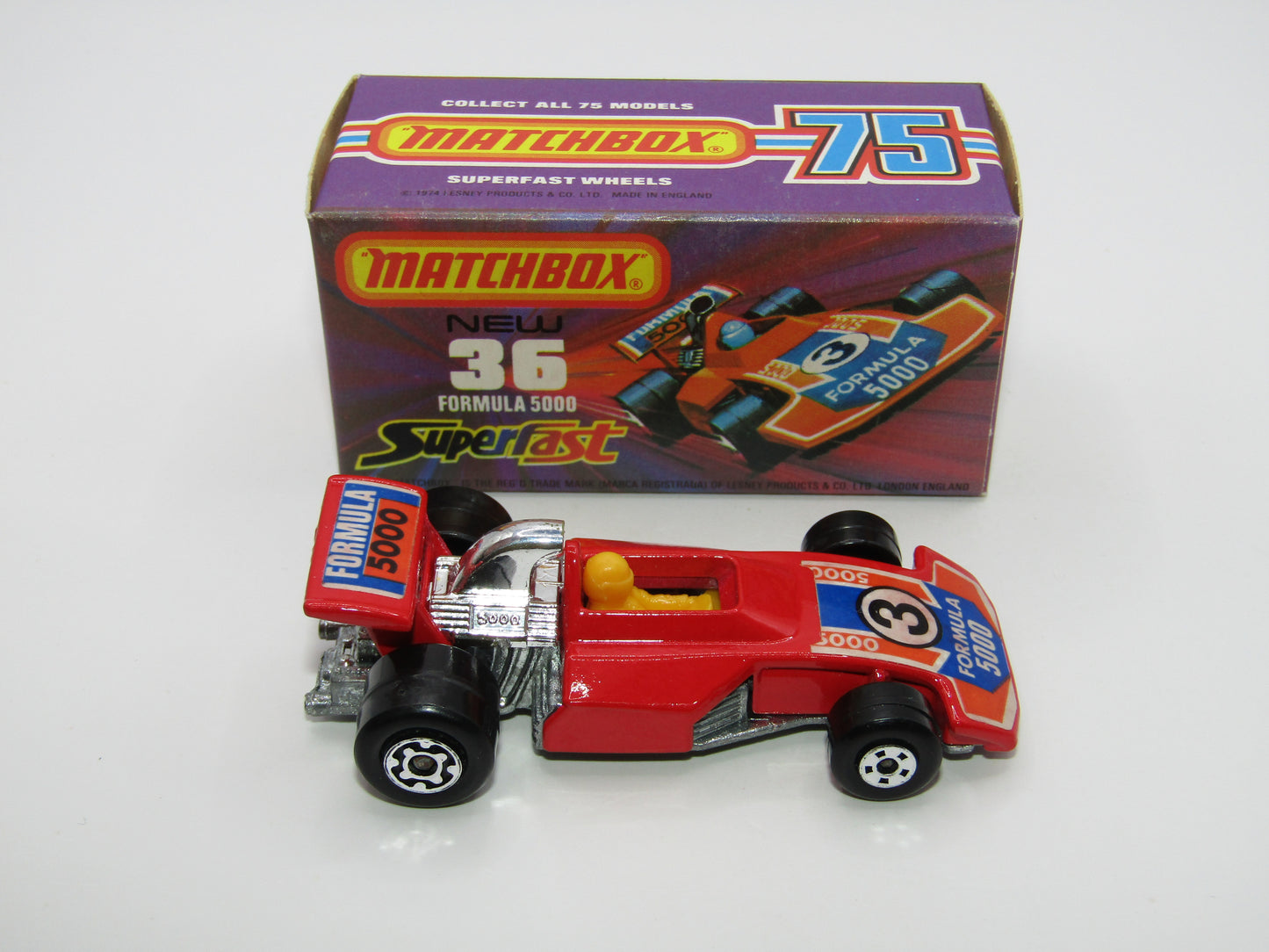 Matchbox Superfast No 36C Formula 5000 Racing Car RED Yellow Driver