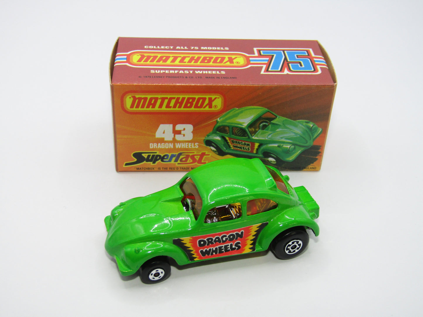 Matchbox Superfast 43B Dragon Wheels LIGHT GREEN Body Gloss Black Base