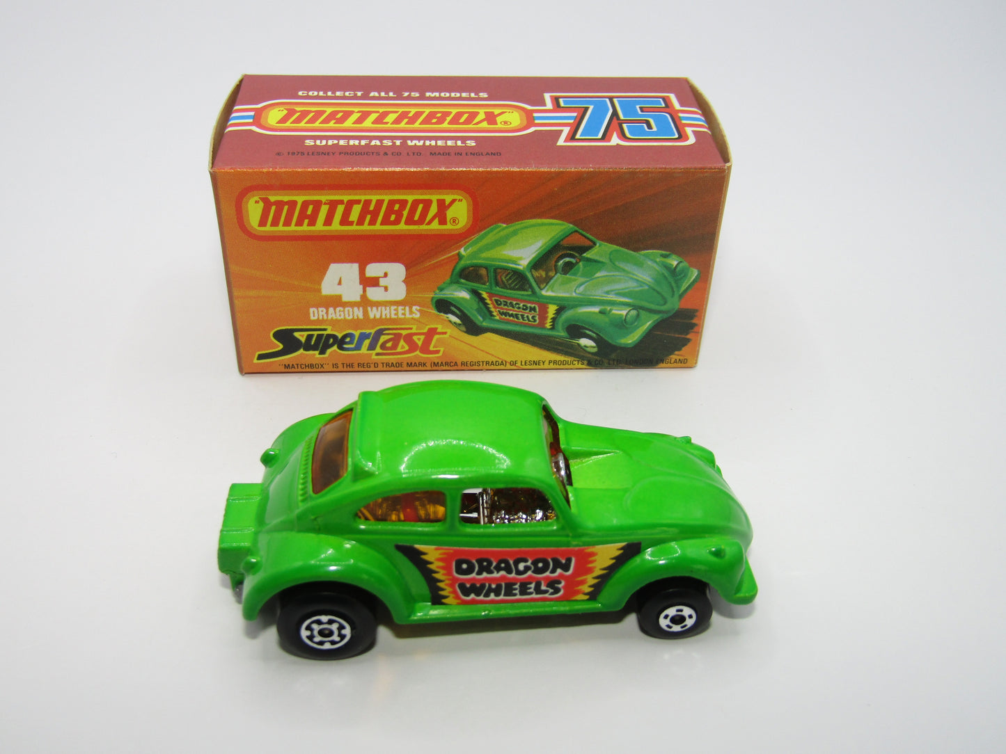 Matchbox Superfast 43B Dragon Wheels LIGHT GREEN Body Gloss Black Base