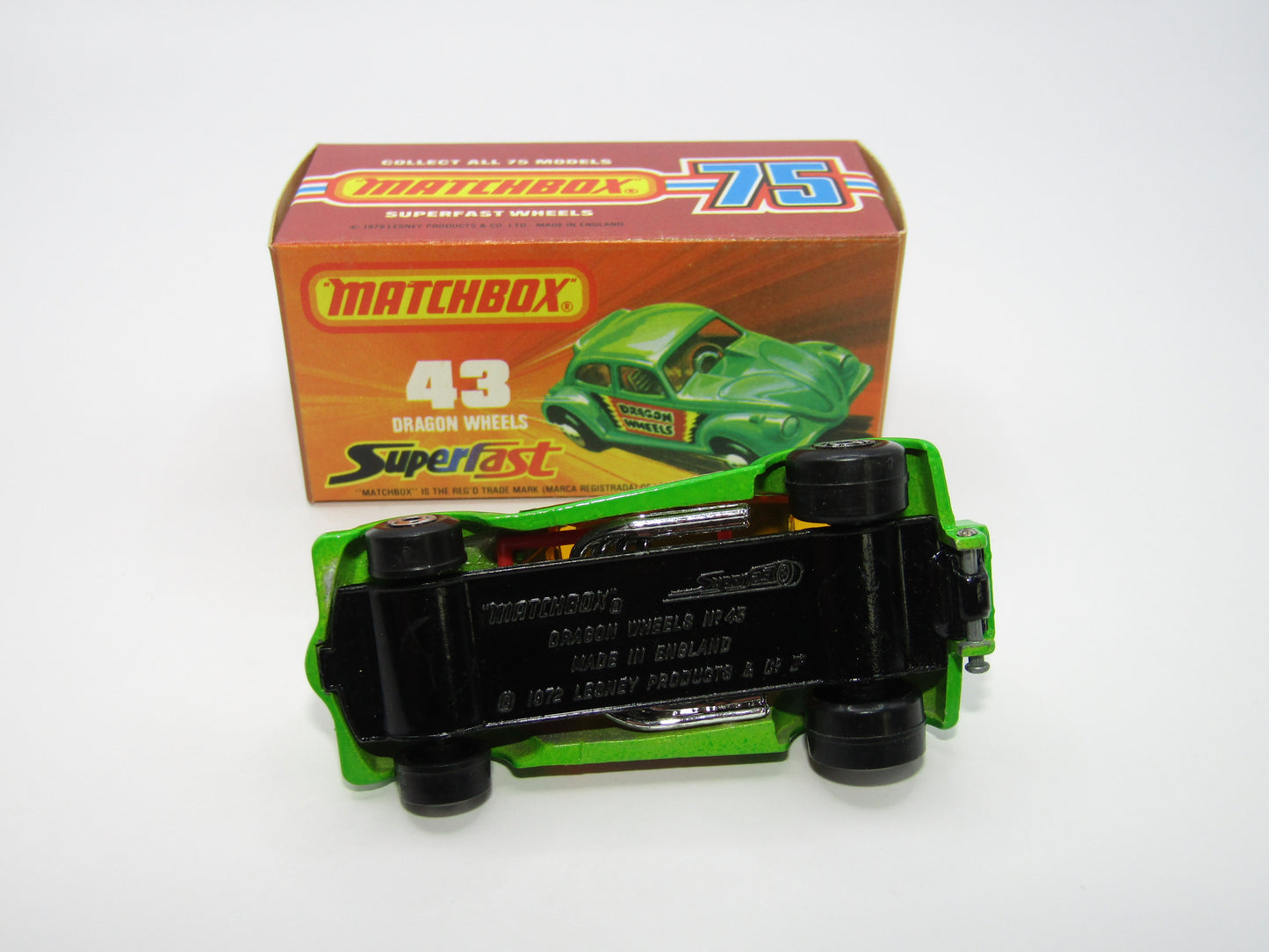 Matchbox Superfast 43B Dragon Wheels LIGHT GREEN Body Gloss Black Base