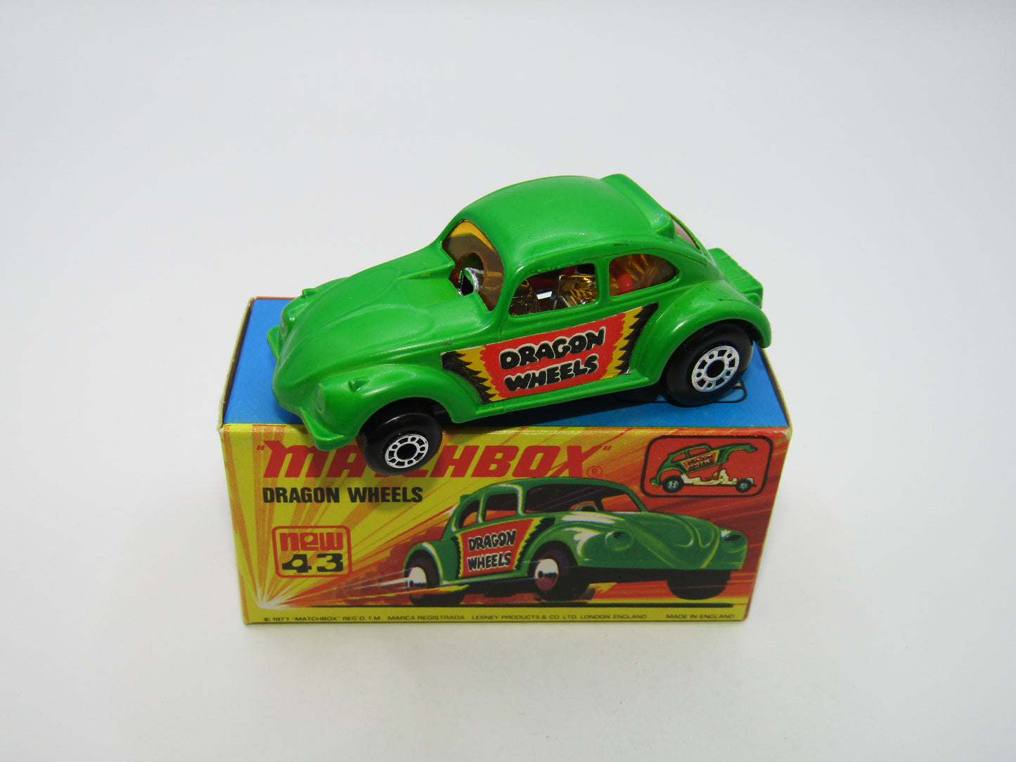 Matchbox Superfast 43B Dragon Wheels MATT GREEN Body DOT DASH Wheels