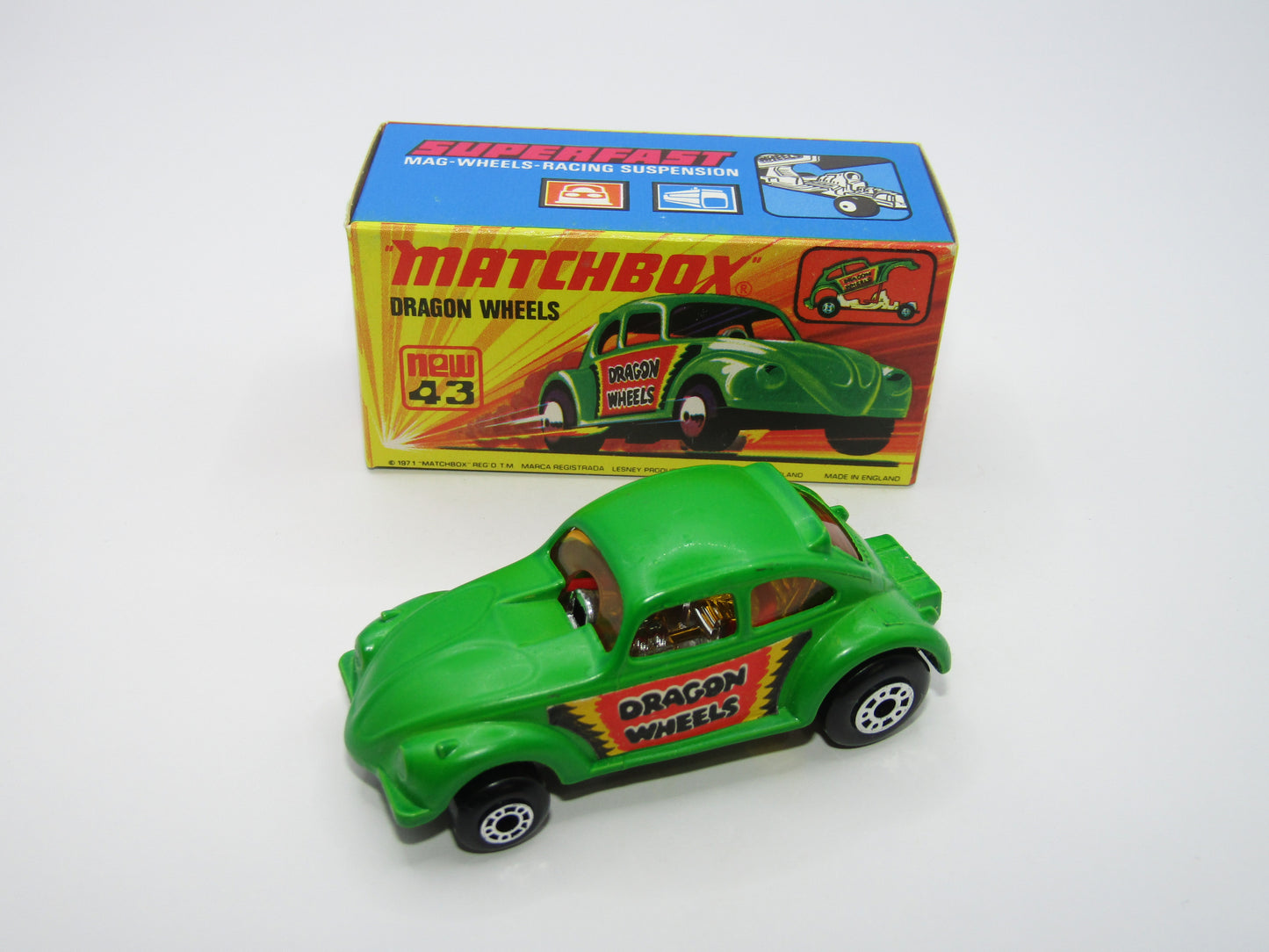 Matchbox Superfast 43B Dragon Wheels MATT GREEN Body DOT DASH Wheels