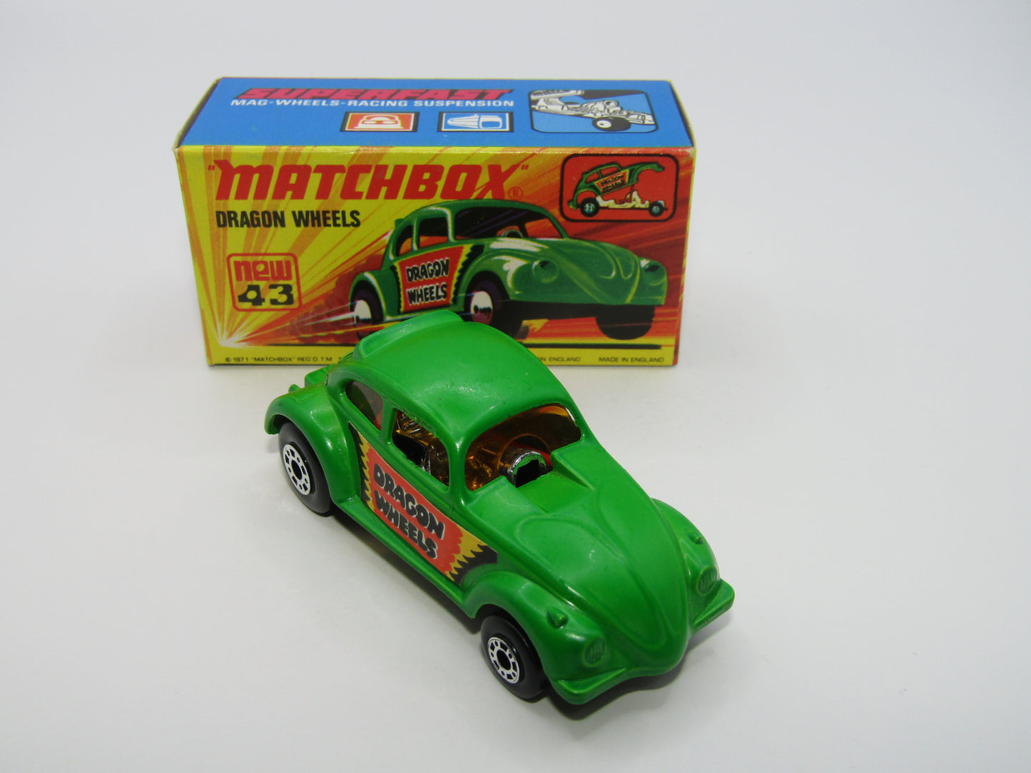 Matchbox Superfast 43B Dragon Wheels MATT GREEN Body DOT DASH Wheels