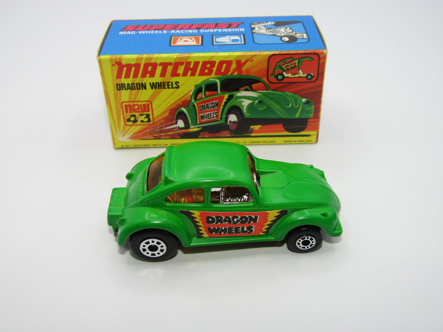 Matchbox Superfast 43B Dragon Wheels MATT GREEN Body DOT DASH Wheels