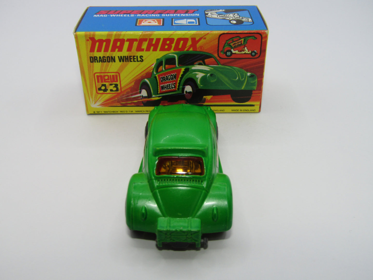 Matchbox Superfast 43B Dragon Wheels MATT GREEN Body DOT DASH Wheels