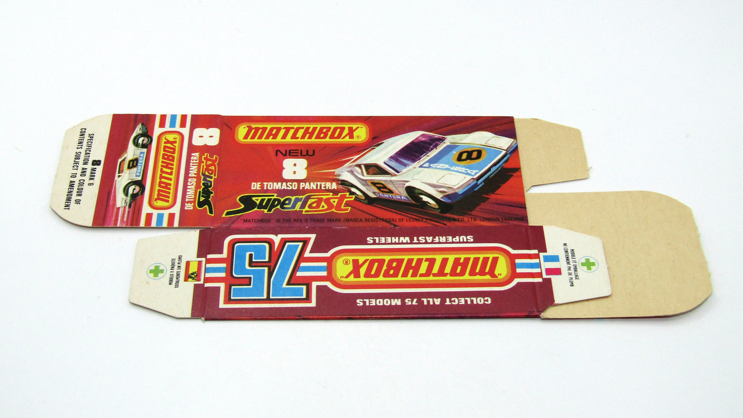Matchbox Superfast 8C De Tomaso Pantera Empty Original Box - Factory Unfolded