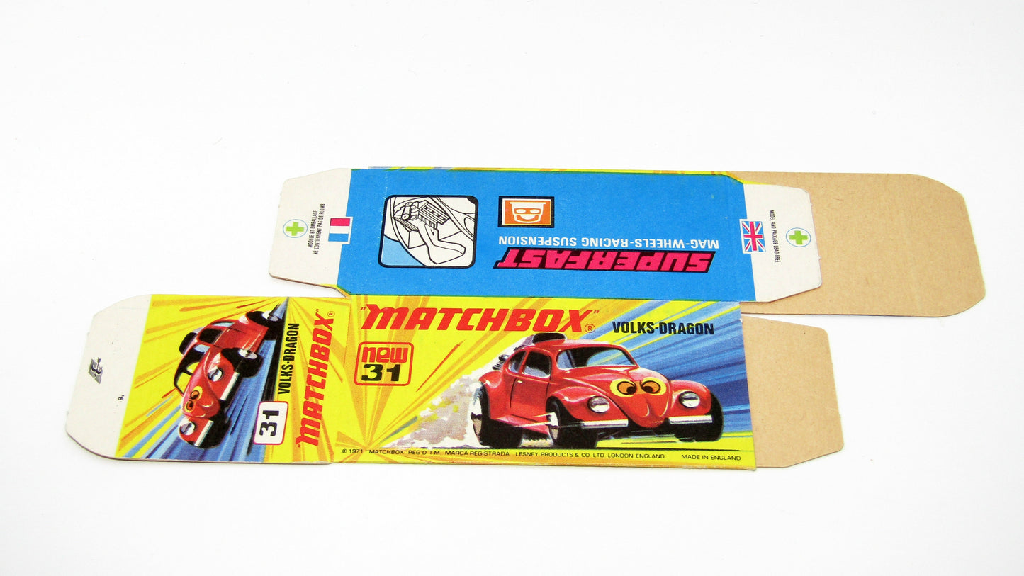 Matchbox Superfast 31B Volks-Dragon Empty Original Box - Factory Unfolded