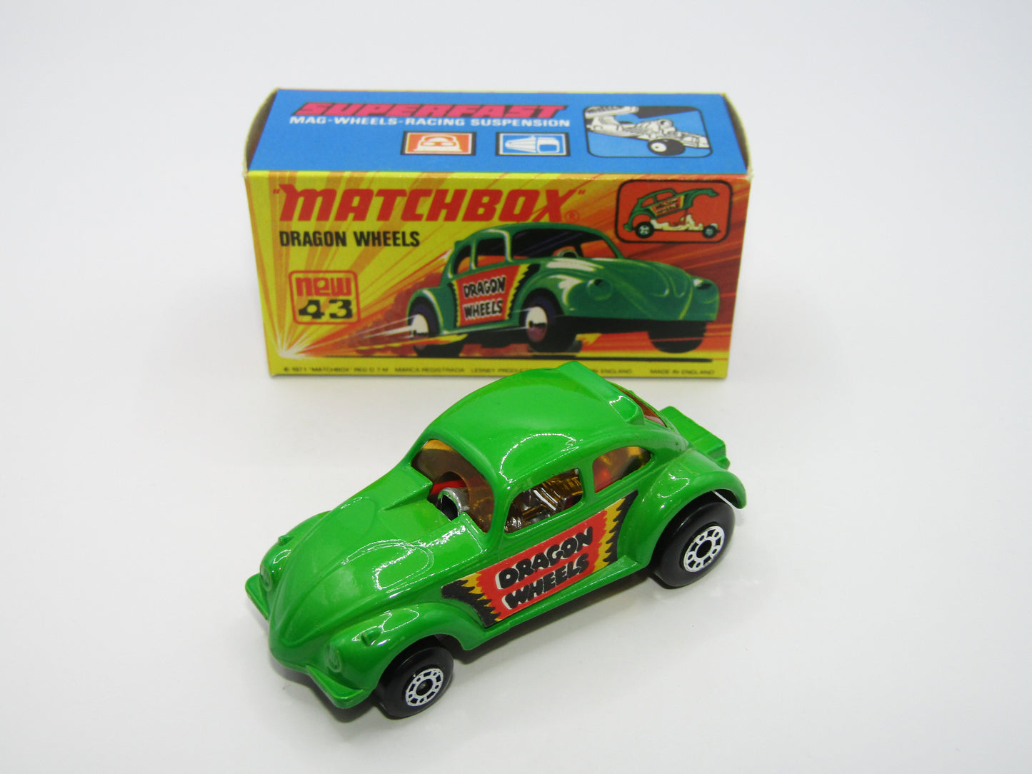 Matchbox Superfast 43B Dragon Wheels LIGHT GREEN Body DOT DASH Wheels