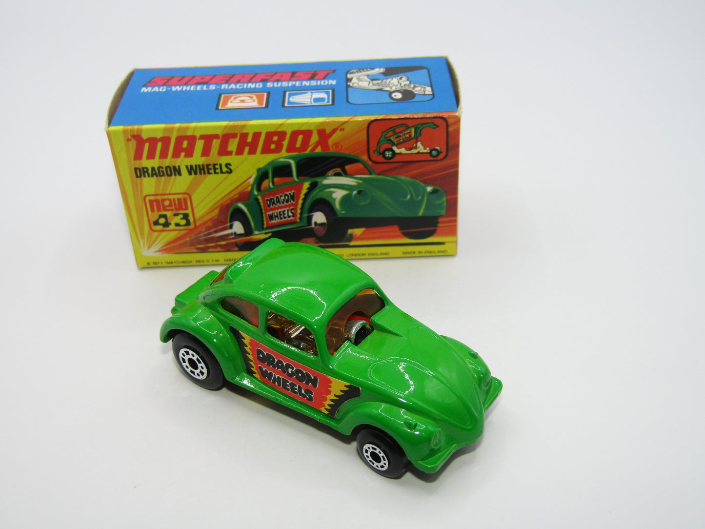 Matchbox Superfast 43B Dragon Wheels LIGHT GREEN Body DOT DASH Wheels
