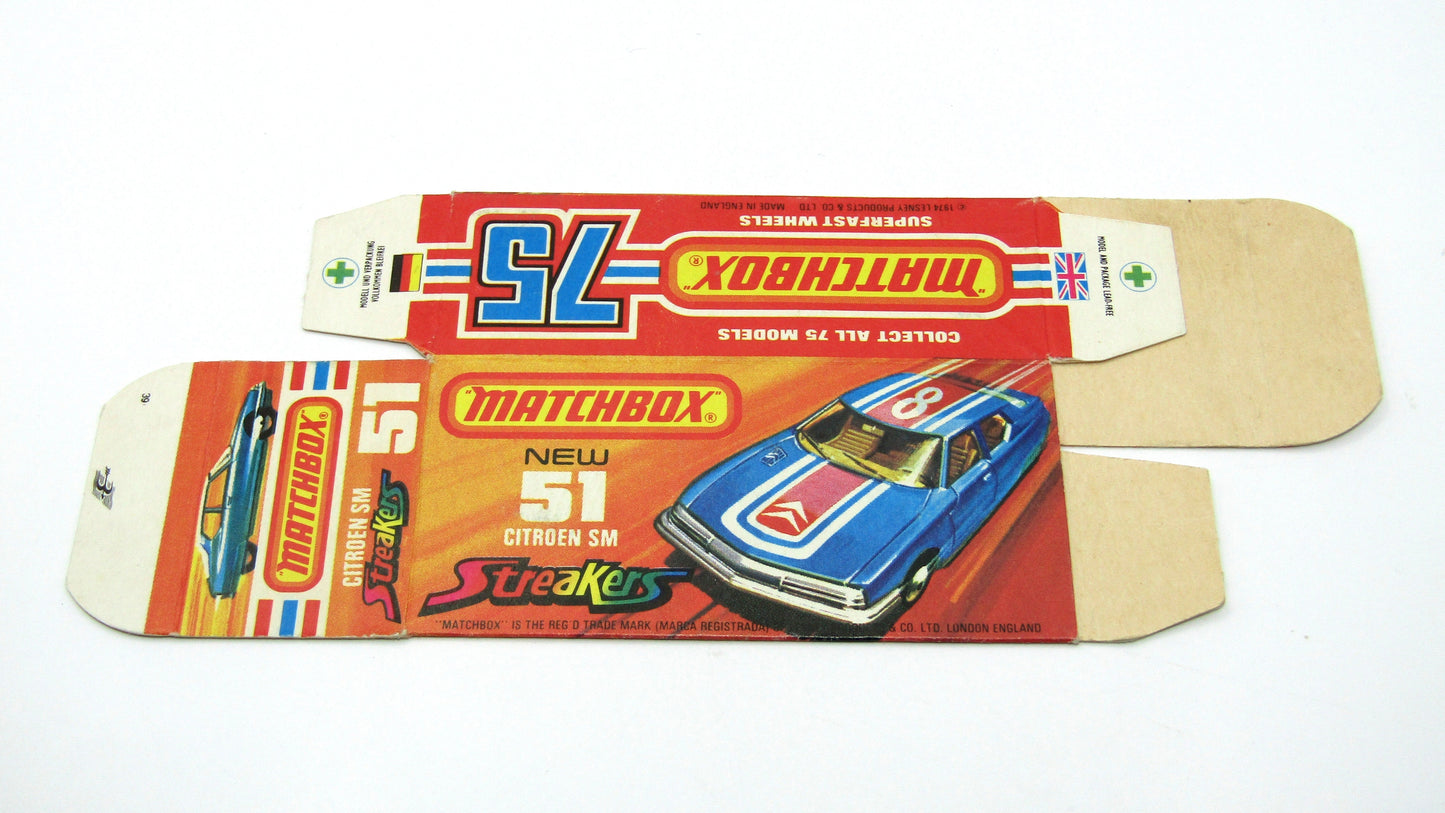 Matchbox Superfast 51B Citroen SM Streakers Empty Original Box - Factory Unfolded