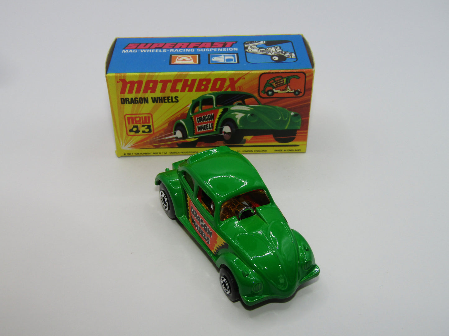 Matchbox Superfast 43B Dragon Wheels Dark Green Body DOT DASH Wheels