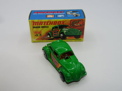 Matchbox Superfast 43B Dragon Wheels Dark Green Body DOT DASH Wheels