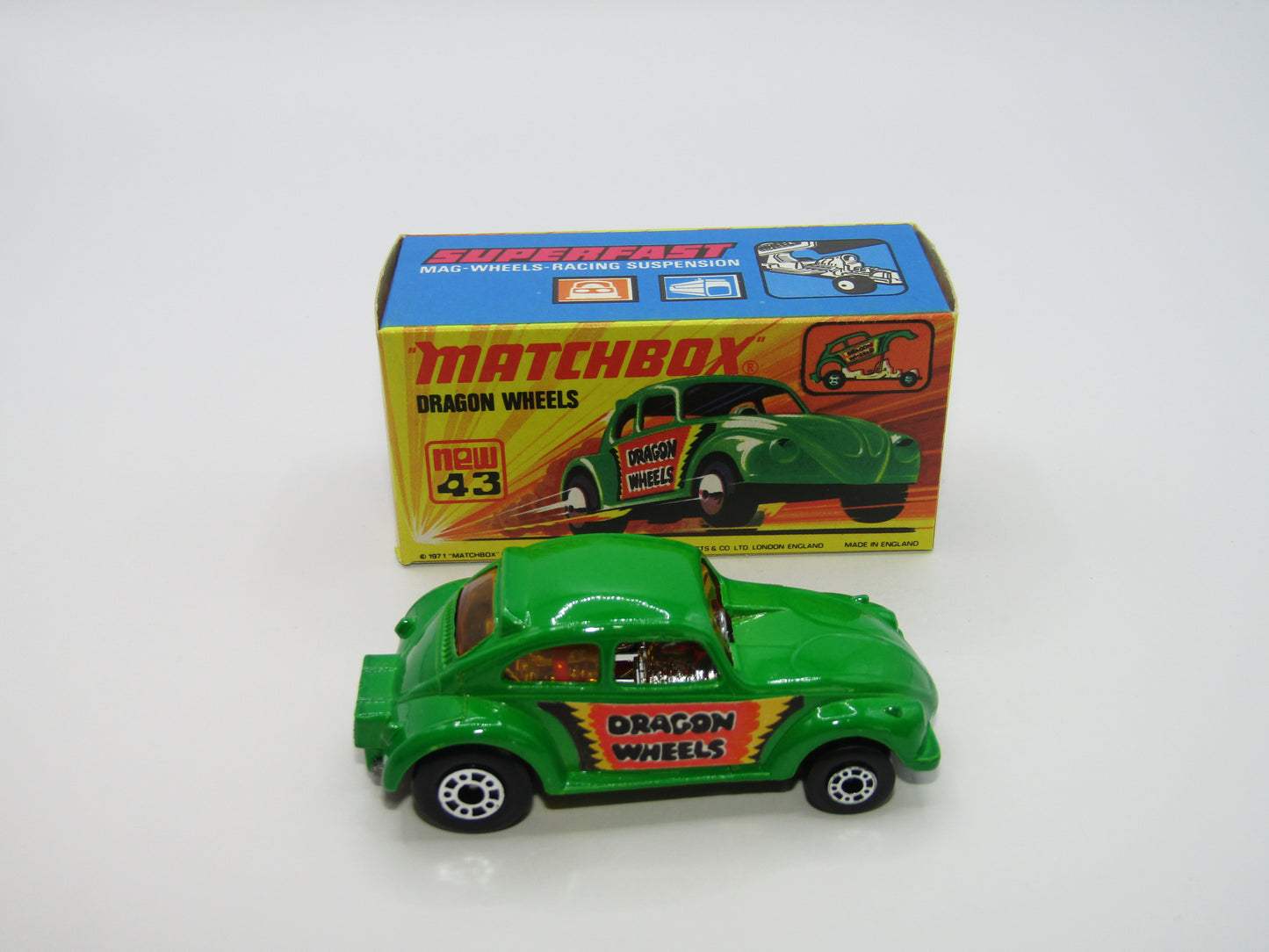 Matchbox Superfast 43B Dragon Wheels Dark Green Body DOT DASH Wheels