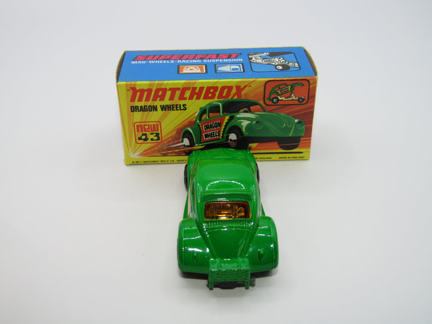 Matchbox Superfast 43B Dragon Wheels Dark Green Body DOT DASH Wheels