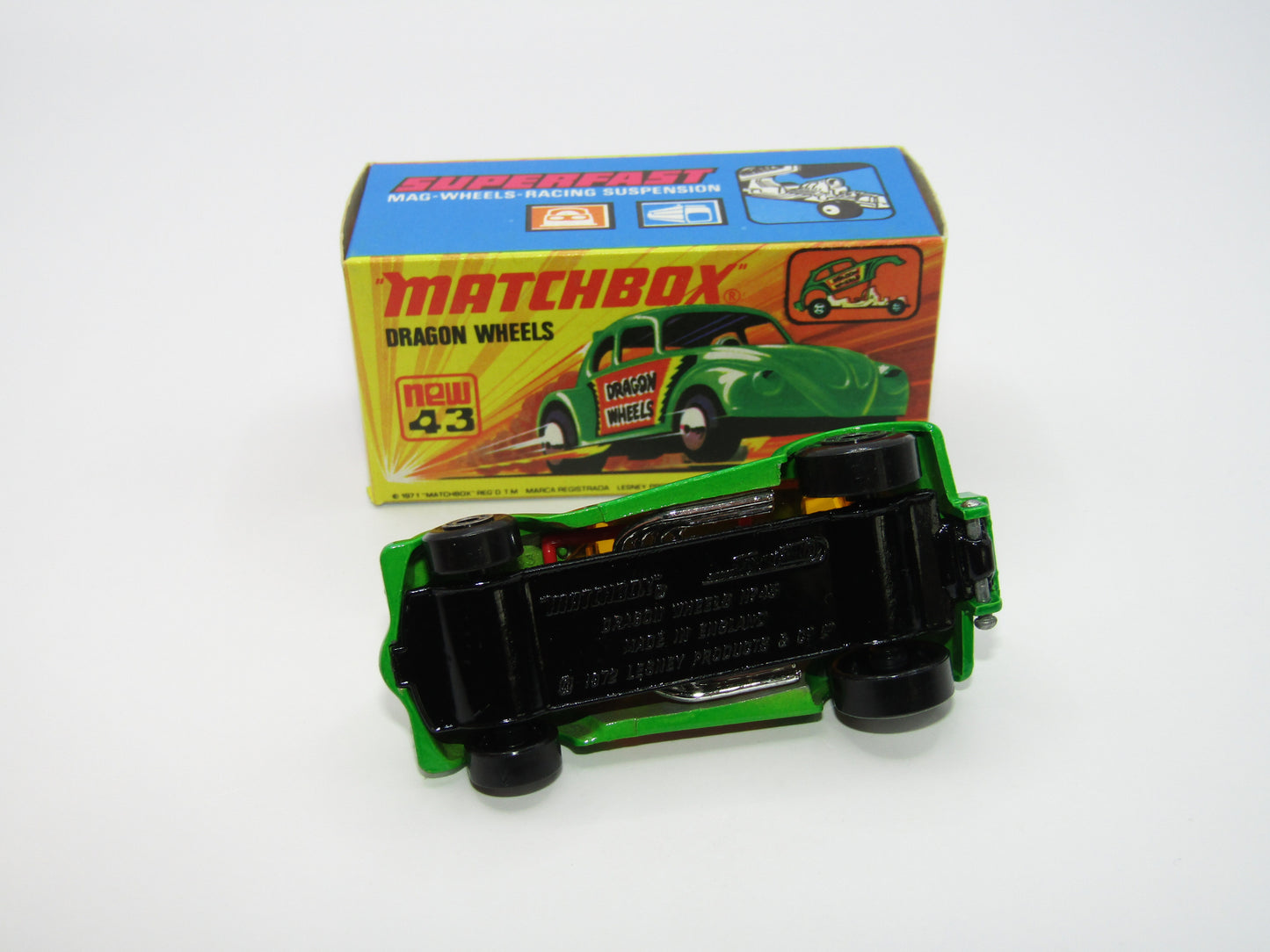 Matchbox Superfast 43B Dragon Wheels Dark Green Body DOT DASH Wheels