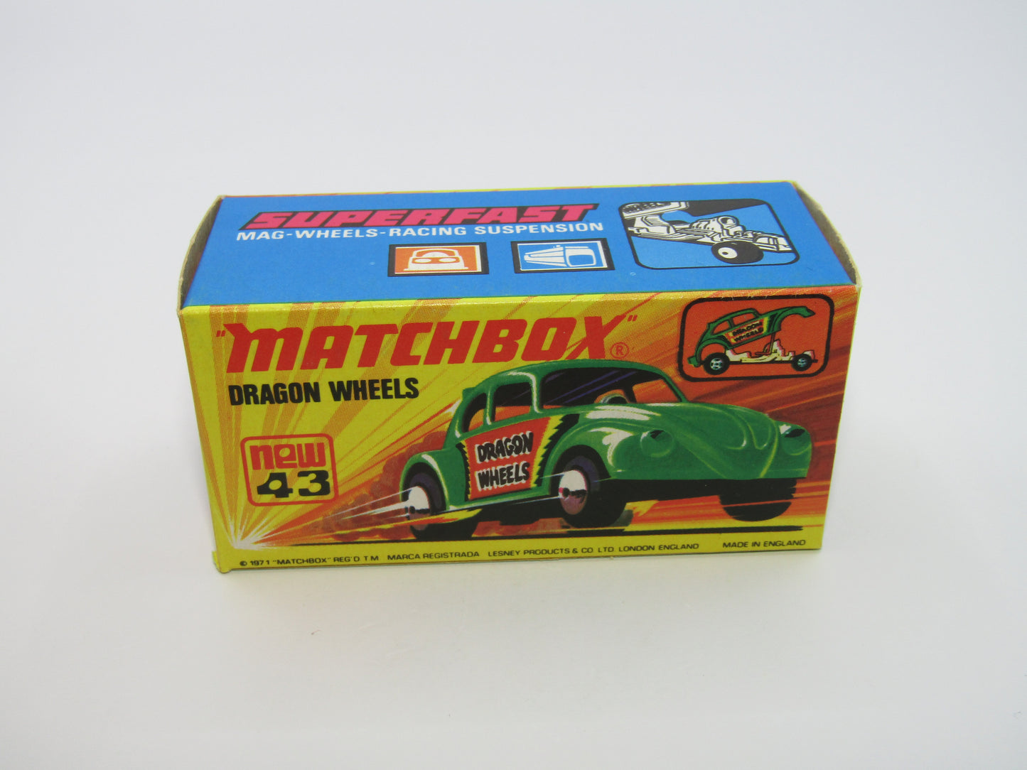 Matchbox Superfast 43B Dragon Wheels Dark Green Body DOT DASH Wheels