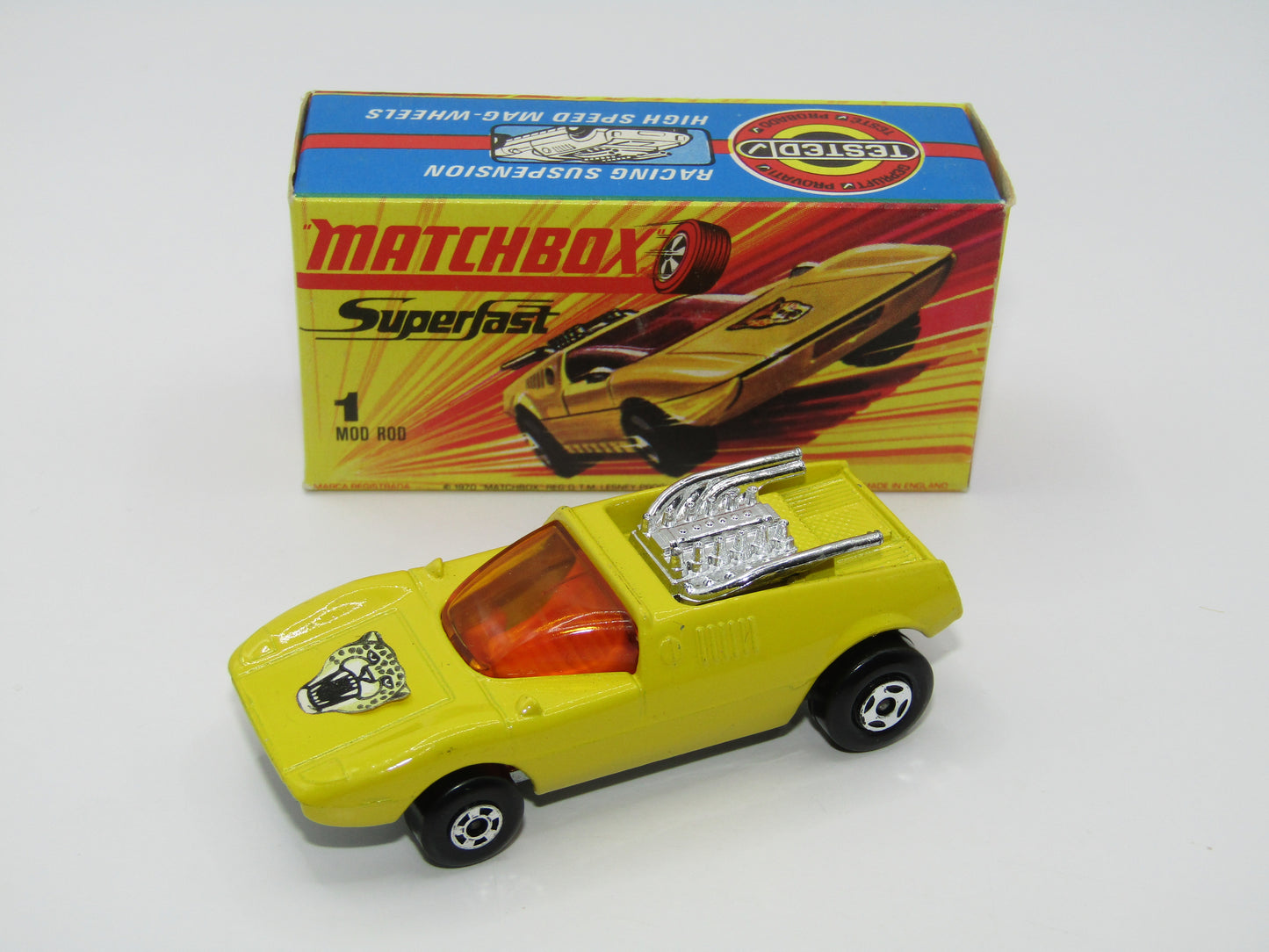 Matchbox Superfast 1B Mod Rod LIGHT Spotted Cat Label